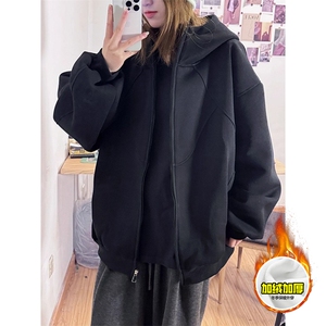 480G重磅加绒硬挺boxy 男女秋冬美式高街结构高领卫衣开衫厚外套图片