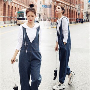 时尚牛仔背带裤女春季新款显瘦百搭休闲裤图片