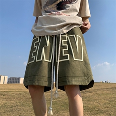 2023夏季新款外景大码美式泡沫印桃皮绒短裤M-5XHK23157-P40，男装休闲裤，电商A022