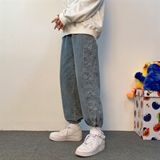 腰果花牛仔裤宽松直筒高腰阔腿新款春秋束脚哈伦老爹裤子k96-p45，男装牛仔裤，星座1008-2