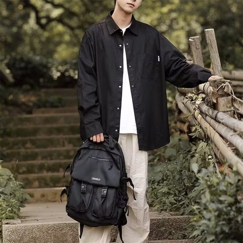 日系纯色简约工装衬衫男款春秋季宽松休闲百搭叠穿长袖衬衣外套潮,男装衬衫,星座218-1（原230）
