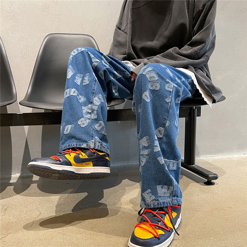 推荐！港风宽松潮流直筒牛仔长裤男女B377-N679-P4558，男装牛仔裤，电商B377