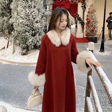 现货新款2177-P450-K669双面羊绒大衣圣诞红，女装双面呢大衣，韩然一族