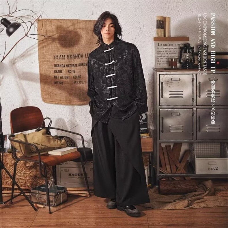 春夏新品小众潮风浮雕提花中式盘扣丝滑防晒男女款立领长袖衬衫，男装防晒衣，四季星座505