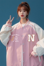 中性风秋季宽松休闲插肩袖棒球服拼色情侣外套女JK6872P65控78，女装短外套，电商A268