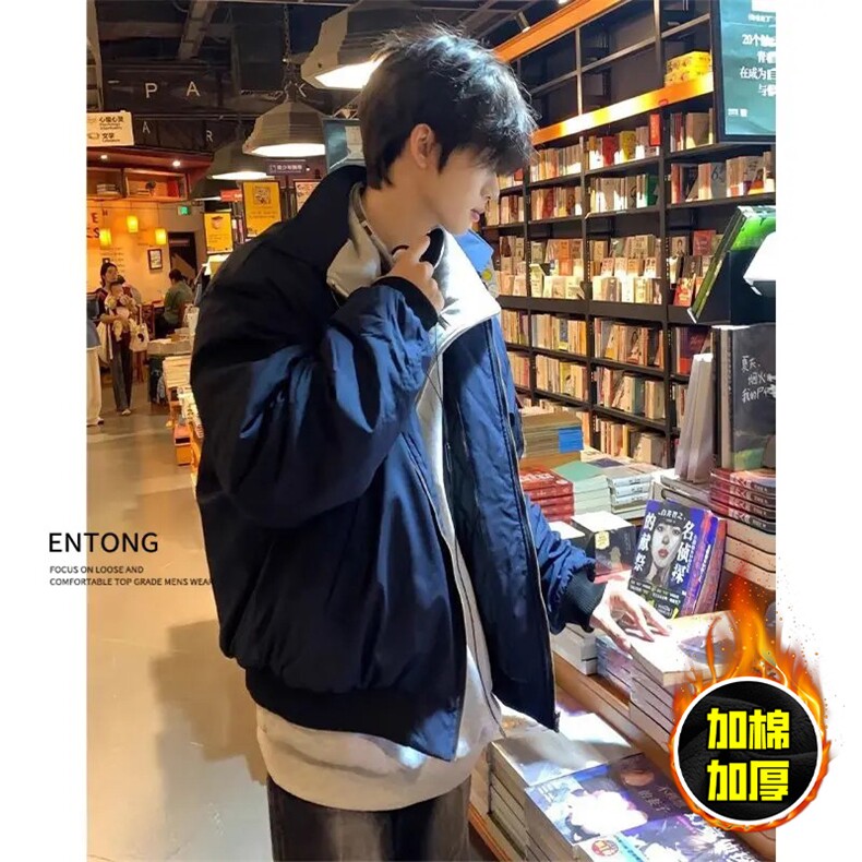 现货秋冬季美拉德立领飞行立领夹克boxy棉衣美式高街加厚加棉外套，男装夹克，电商A486-1