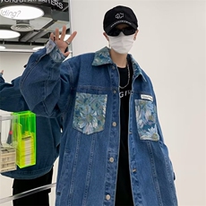 春秋刺绣牛仔外套男拼接高街日系复古休闲青少年短款夹克JK8828，男装夹克，星座1116A-1（原606A）
