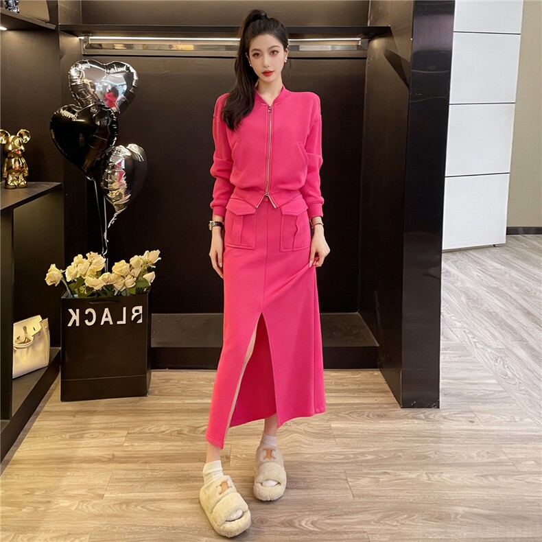 高级感时尚运动套装女秋季新款拉链开衫卫衣前开叉半身裙两件套潮,女装套装/套裙,2C310