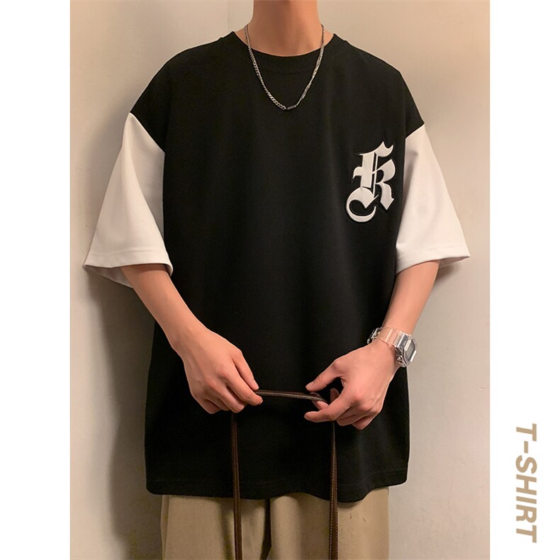 冰氧仿棉短袖港风暖光夏季休闲百搭字母印花男上衣TC3151-P24控48,男装T恤,星座717