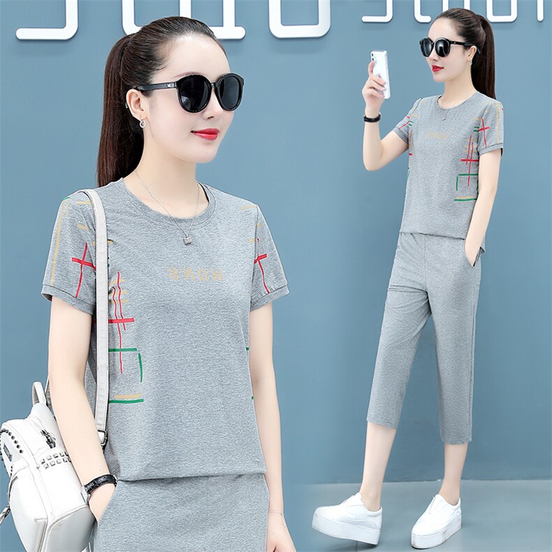 纯棉短袖运动套装女夏季薄款2025新款时尚洋气跳舞女式夏天休闲衣,女装运动套装,燕颉服饰