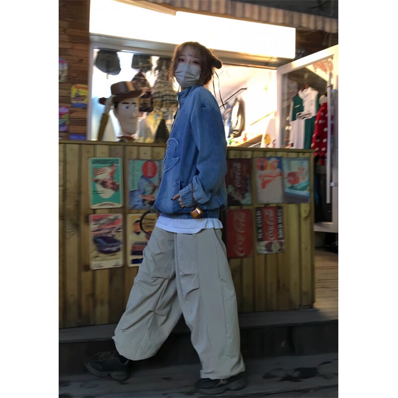 复古水洗牛仔夹克休闲个性情侣半拉链宽松工装立领上衣男女款,男装夹克,星座410-6（原星座1304-1）