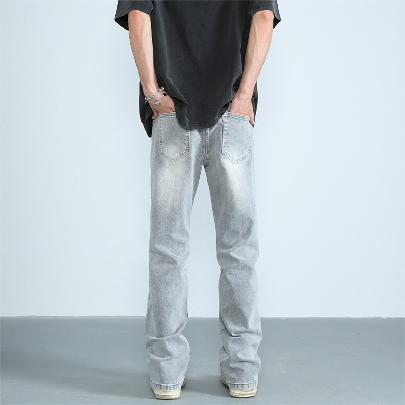 611-DW992-P60-X78水泥灰破洞款弹力直筒微喇牛仔裤，男装牛仔裤，星座611
