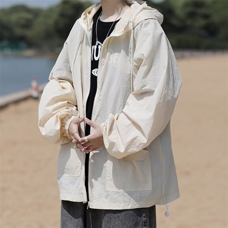 户外薄款透气防晒衣夏季美式复古高街潮牌连帽外套S07310B-1P36,男装防晒衣,星座310B-1