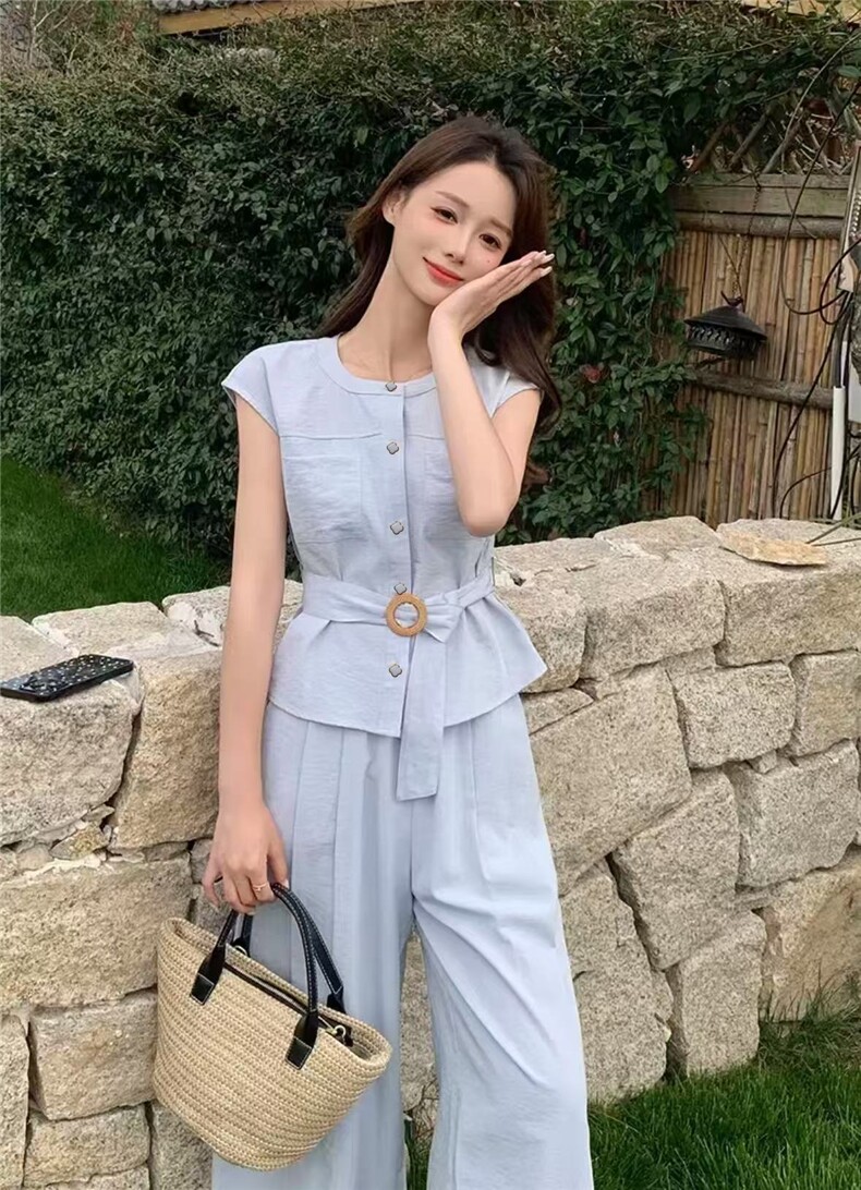2025时尚简约百搭日常休闲套装短袖长裤,女装套装/套裙,翩雅女装供货