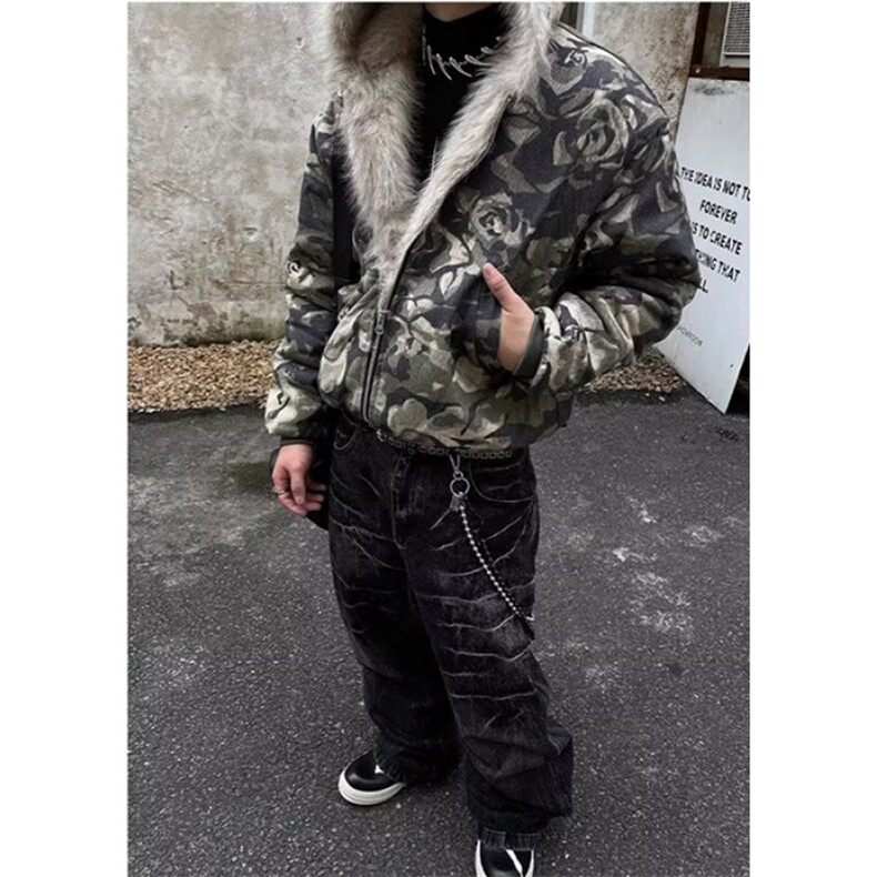 美式水洗迷彩毛领连帽夹克棉服冬季加厚座山雕外套男女MF2219,男装夹克,星座1116A（原606A-3）