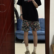 休闲廓形质感沙滩裤腰果花夏季潮牌美式高街复古宽松短裤五分裤男，男装牛仔裤，四季星座505