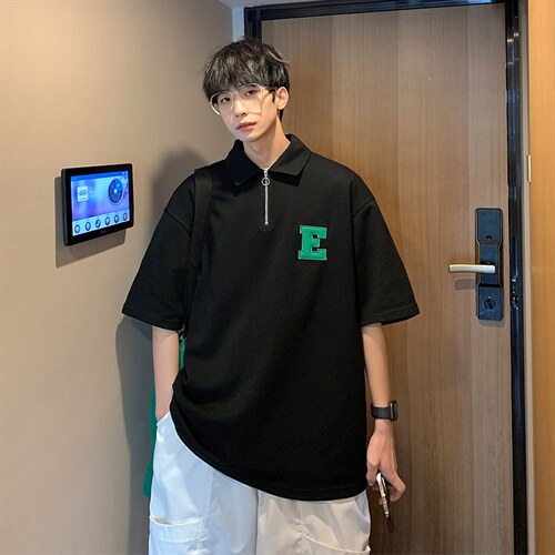 2024夏新款 港风 撞色字母印花宽松短袖T恤上衣POLO衫 T2236-P55图片