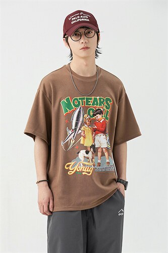 2023夏新款 情侣风 个性卡通印花宽松圆领短袖T恤上衣 T2215-P38图片