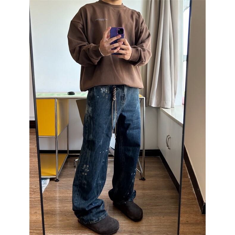 【有货】喷墨扎染牛仔裤男款美式复古vibe风裤子NZK56WW-特P48图片