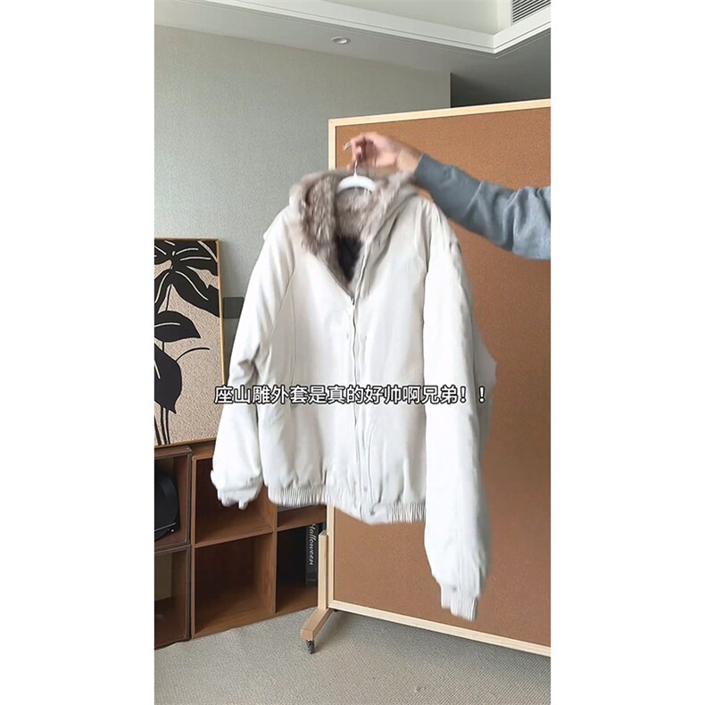 现货高品质美式高街冬季重磅硬挺短款座山雕毛领棉衣男女加厚外套,男装棉衣,电商A486