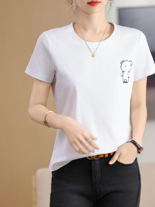 丝光棉烫钻烫画刺绣短袖t恤女夏季新款韩版宽松显瘦百搭圆领上衣图片