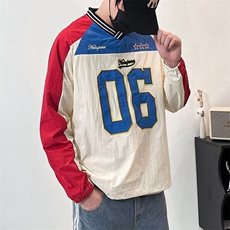 美式复古V领撞色拼接球衣套头衫卫衣男女宽松街头长袖WYE28P50，男装卫衣，星座1013-5