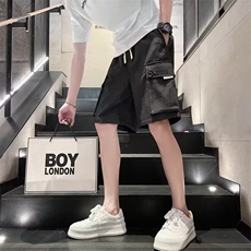 白色条纹工装短裤男夏季流大口袋休闲宽松5五分裤新款2023D06，男装牛仔裤，星座1116A-2（原606A-1）