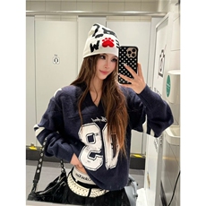 美式复古休闲长袖早秋新款女装设计感小众慵懒风甜酷辣妹毛衣上衣，男装针织衫/毛衣，星座516A