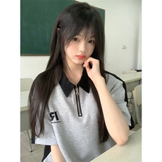 H0962-P35推荐#原版刺绣包边拉肩休闲宽松短袖T恤，女装T恤，星座617A-2