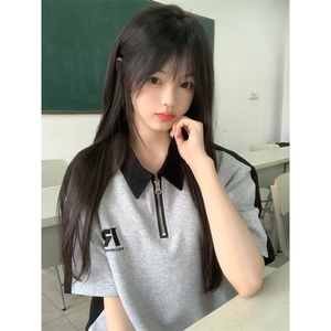 H0962-P35推荐#原版刺绣包边拉肩休闲宽松短袖T恤图片