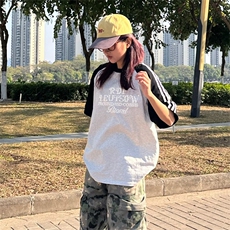 抖音得物品质二开240克宽松纯棉美式潮牌插肩三杠织带短袖T恤，男装T恤，电商A486