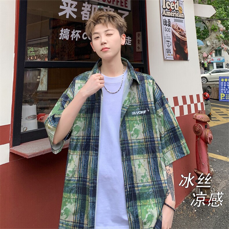 2025夏季新款港风外景大码冰丝短袖衬衫M-5XHC25464-特P25，男装衬衫，电商A022