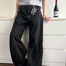 设计感辑明线轮廓设计黑色牛仔裤男女同款阔腿直筒裤，男装牛仔裤，四季星座505
