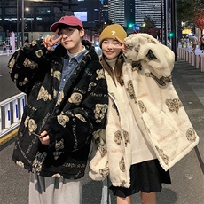 情侣装男士羊羔毛小熊棉衣宽松潮牌棉服棉袄A071-1001-P110，男装棉衣，电商A071