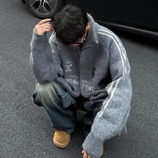 美式复古条纹秋季新款开衫毛衣男女针织休闲百搭外套MZ642-P67，男装针织衫/毛衣，星座412-2