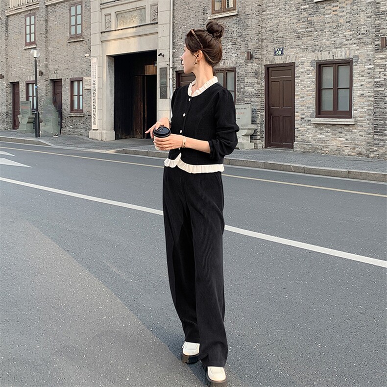 《现货新品》拼接花边宽松显瘦舒适两件套运动休闲套装,女装套装/套裙,曼琳思菲