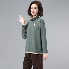 2021新款韩版高领拼色时尚休闲长袖宽松打底衫潮，女装大码女装，奕阳依阁