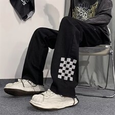 秋季宽松直筒设计感vibe风长裤美式高街棋盘格休闲裤男K4661-P46，男装休闲裤，星座512-2