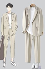 新款男士秋季宽松休闲港风西服套装衣服+裤子XZ809-P150，男装西服套装，星座505-3
