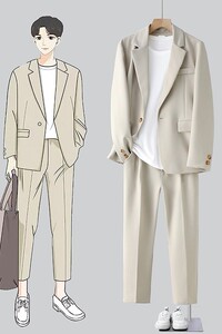 新款男士秋季宽松休闲港风西服套装衣服+裤子XZ809-P150图片