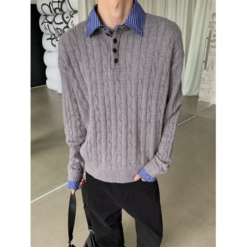 假两件拼接polo领新款长袖针织衫男早秋学院风简约新款上衣M402，男装针织衫/毛衣，星座1116A（原606A-3）