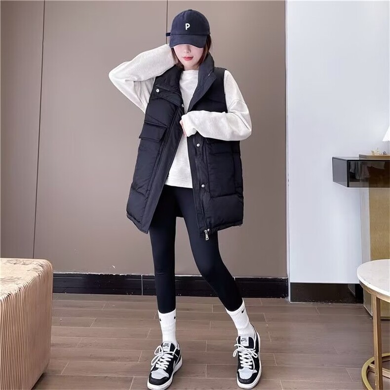 韩版港风东大门大码羽绒服女冬装新款宽松加厚大口袋马甲棉服外套图片