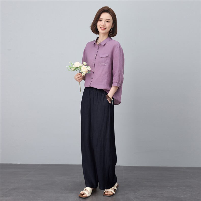 棉麻套装女2026年新款夏装搭配一整套中年妈妈阔腿裤装亚麻两件套,女装套装/套裙,涵誉
