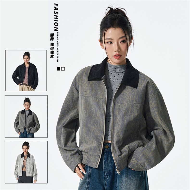 复古工装夹克男2025秋季新款宽松翻领外套夹克上衣JS5622-P78图片