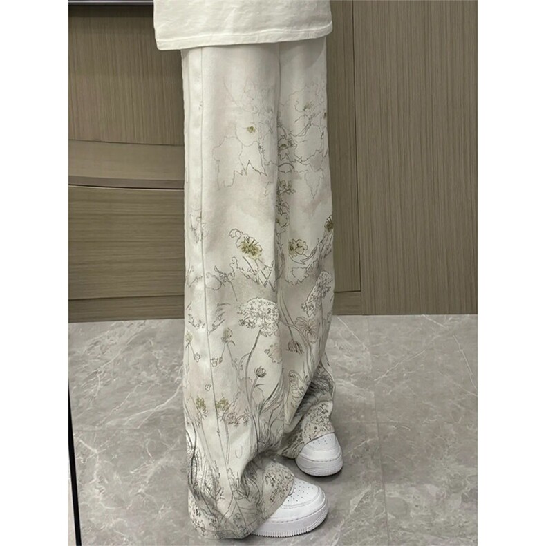 ！手绘满印蒲公英小花牛仔裤宽松拖地裤子,男装牛仔裤,星座617C