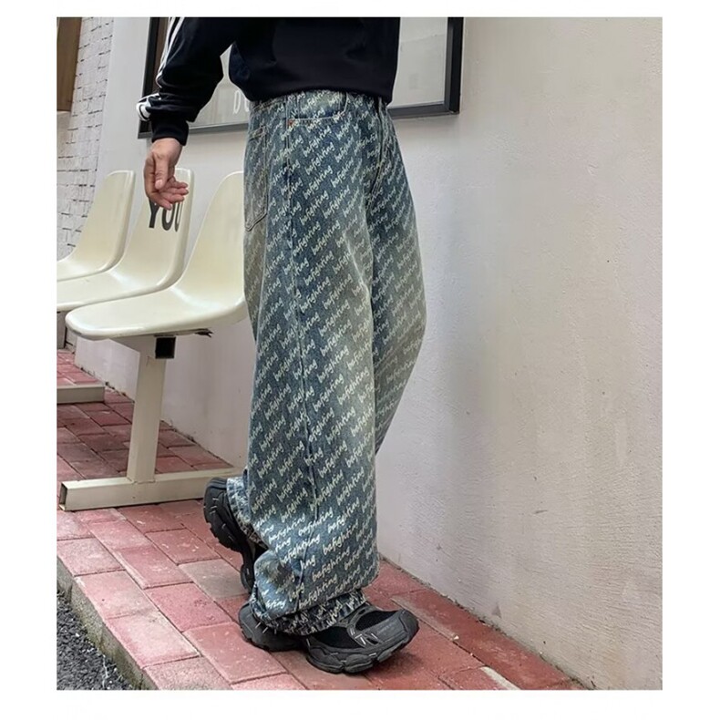 美式休闲痞帅提花满印牛仔裤男直筒阔腿长裤1001-1-N761-P53,男装牛仔裤,星座1001-1