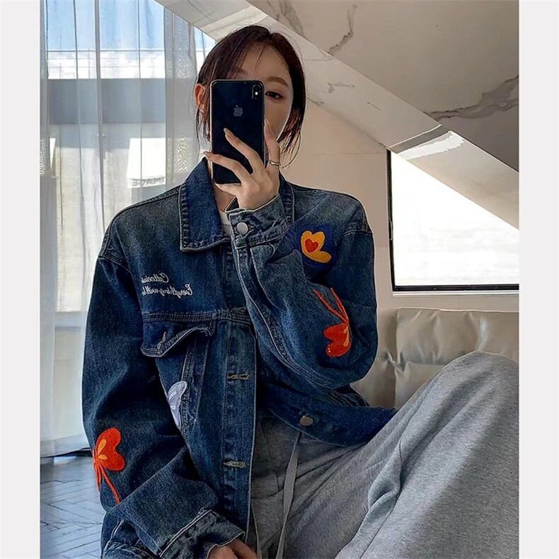 高街刺绣蝴蝶男女情侣装牛仔夹克休闲百搭潮牌外套AJ62-P65,男装夹克,星座208-5