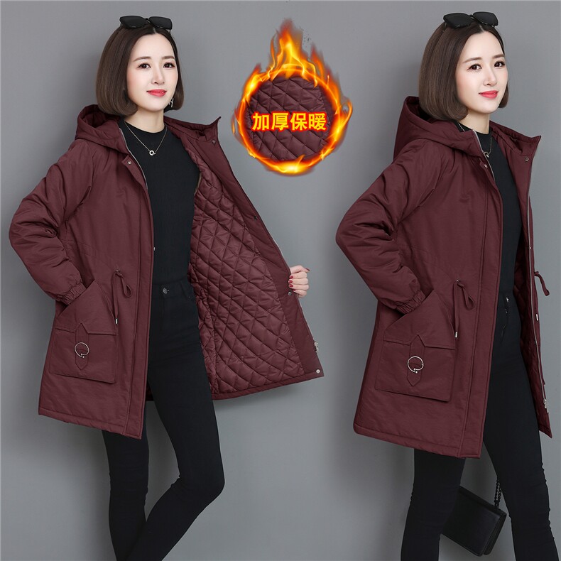 棉衣女冬季中长款加棉纯色百搭休闲外套面料升级加厚有型派克服，女装棉衣/棉服，曼沙奕珂