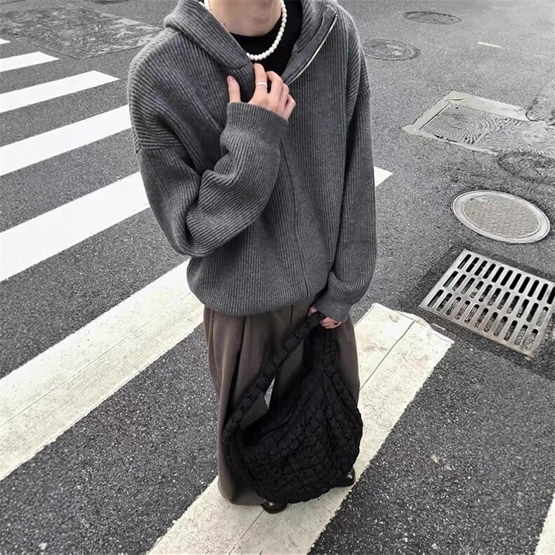 JY368-P61 美式复古cleanfit连帽毛衣开衫外套男款 网图图片