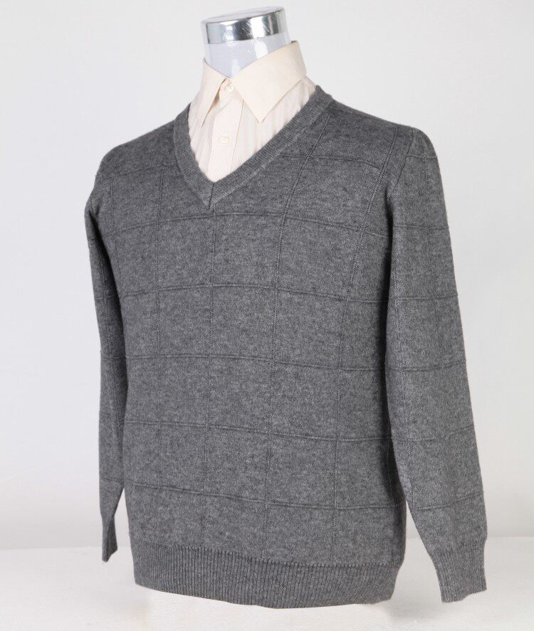 2025年秋季时尚百搭中老年男双层加厚V领，男装针织衫/毛衣，亚东羊绒制品